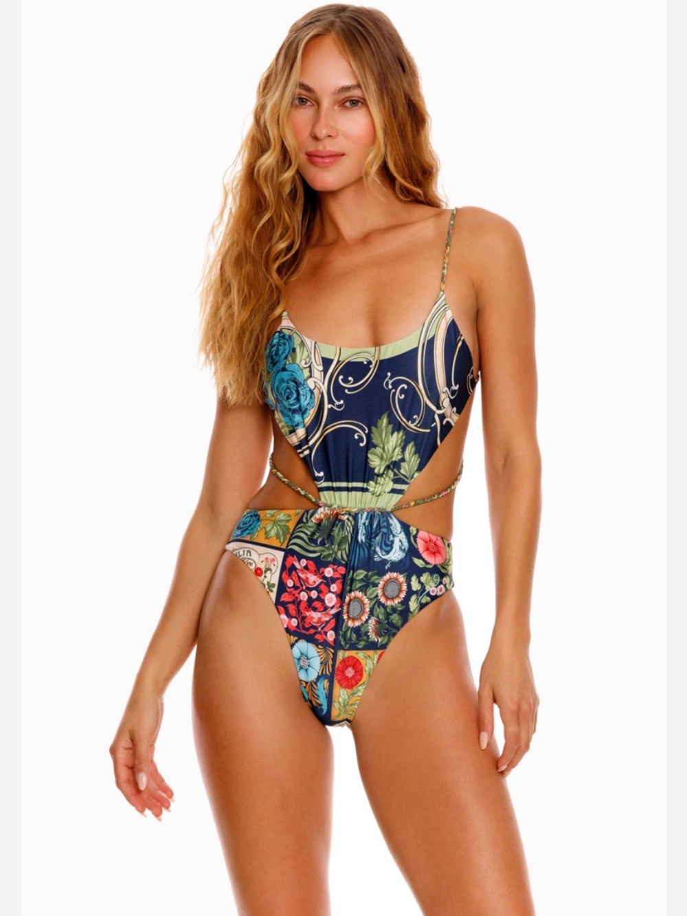 Agua Bendita Nadine Harvest Cutout One Piece Swimsuit Large UPF 50+